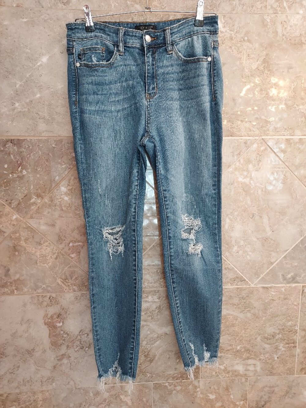 Judy Blue Mid Rise Distressed Skinny Fit Jeans Blue Size 9/29 #JB82150MD